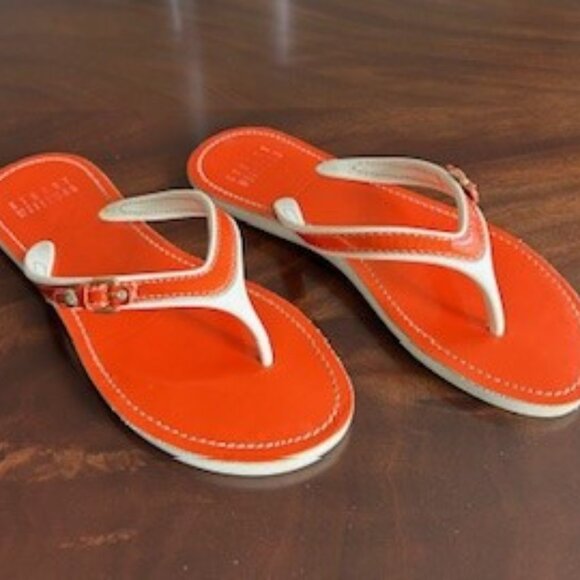 Stuart Weitzman Orange + White Thong Sandals - Picture 1 of 4